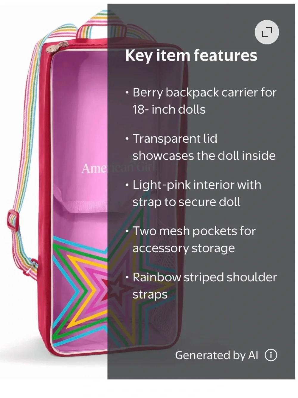American Girl Pink Clear Star Travel Case with Rainbow Strap